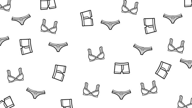 Minimal animated inner wears background. Floating fast underclothes  icon pattern retro background. Abstract flat icon pattern. LOOP