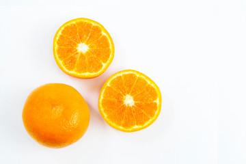 oranges fruits isolated on white background with clipping path. flat lay shoot