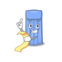 Water mattress mascot character design with a menu on his hand