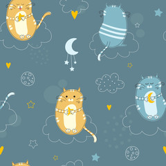 Cute seamless pattern with night cats.