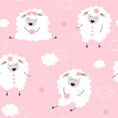 Cute pink pattern with lambs.