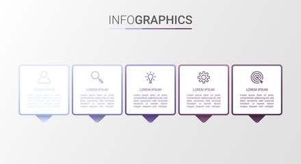 Business data visualization, infographic template with 5 steps on gray background, vector illustration