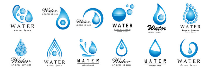Water Splash Vector And Drop Set - Isolated On White. Abstract Vector Collection Of Flat Water Splash and Drop Logo. Icons For Droplet, Water Wave, Rain, Raindrop, Company Logo And Bubble Design