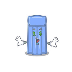Rich cartoon character design of water mattress with money eyes
