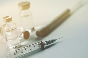 Medicine in vials and syringe , ready for vaccine injection , Cancer Treatment , Pain Treatment and...