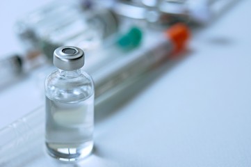 Medicine in vials and syringe , ready for vaccine injection , Cancer Treatment , Pain Treatment and...