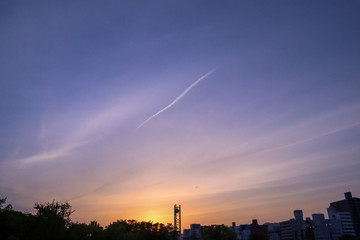 夕方の飛行機雲