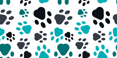 seamless pattern with colorful silhouettes of animal footprints on a white background