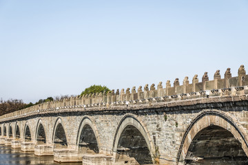 Fototapeta premium Stone Lion at Lugou Bridge in Beijing, China