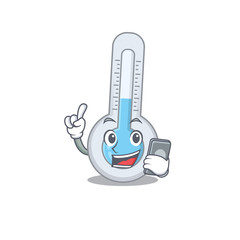 Cold thermometer cartoon character speaking on phone