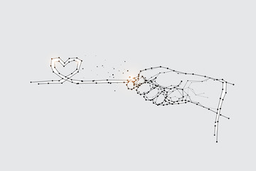 The particles, geometric art of hand pull.