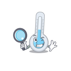 Smart Detective of cold thermometer mascot design style with tools