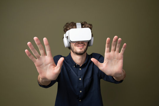 Man Enjoying A Virtual Reality Headset Mocku