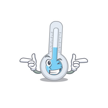 Cartoon design concept of cold thermometer with funny wink eye