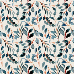 green leaves watercolor seamless pattern