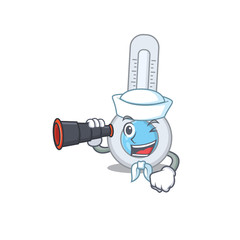 A cartoon icon of cold thermometer Sailor with binocular