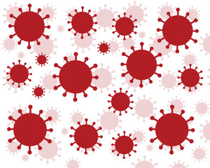 Graphic illustration of Corona virus, covid-19 background, red virus, white background, vector. Pandemic, pattern