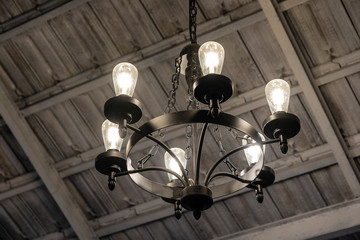 Fototapeta na wymiar View of vintage ceiling light. Modern hanging ceiling lamps