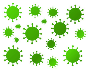 Graphic illustration of Corona virus, covid-19 background, Green virus, white background, vector. Pandemic, pattern
