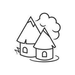 Indian village huts icon. Flat style. Outline thin line. Isolated on white background. 