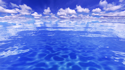 Naklejka na ściany i meble Sea Ocean Water Wave surface sky 3D illustration background.