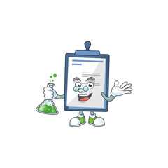 Medical note genius Professor Cartoon character holding glass tube