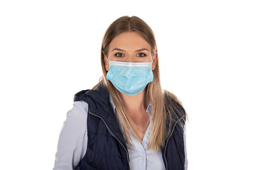 Woman with face mask on isolated
