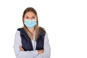 Woman with face mask on isolated