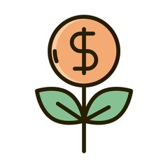plant coin money business financial investing line and fill icon
