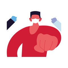 young man positive using face mask