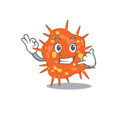 Cartoon design of burkholderia mallei with call me funny gesture