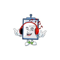 Cartoon mascot design medical note enjoying music with headset