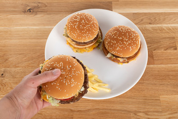 Tasty burger and fries