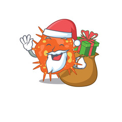 Cartoon design of burkholderia mallei Santa with Christmas gift