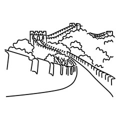 Great Wall of China Line Art Vector. Isolated on White background