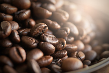 Close up view of coffee beans. Freshly roasted coffee beans
