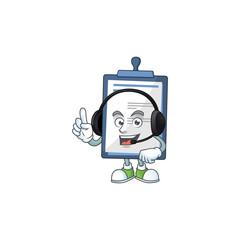 Medical note cartoon character style speaking on headphone