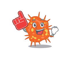 Burkholderia mallei presented in cartoon character design with Foam finger