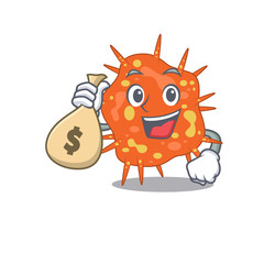 Rich burkholderia mallei cartoon design holds money bags