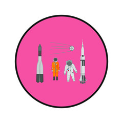 Collection of illustration of the space race between the United States and the former Soviet Union. illustration for web and mobile design.