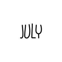 Hand drawn lettering phrase JULY. Month July for calendar. Ink brush lettering for invitation card, calendar, poster, flyer, advertising design.