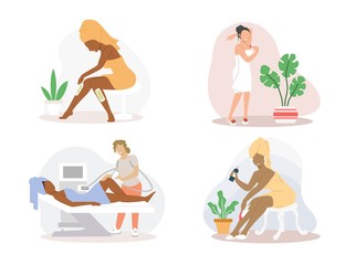 Hair removal procedures, vector flat isolated illustration