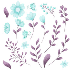 Cute illustration set of forest spring flowers