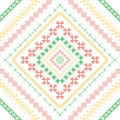 Beautiful embroidery design pattern with colorful stitches on fabric cotton.
