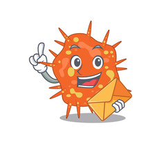 Happy burkholderia mallei mascot design concept with brown envelope