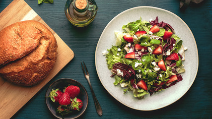 Salad, Healthy food. meal, lunch, vegetable, vegetarian, fresh, green, delicious, dish, lettuce, bread, 