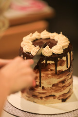 Chocolate cake close up from a home baking class