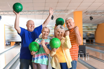 Portrait of senior people in bowling club