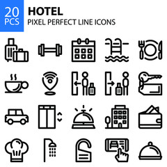 hotel line icons bundle pixel perfect