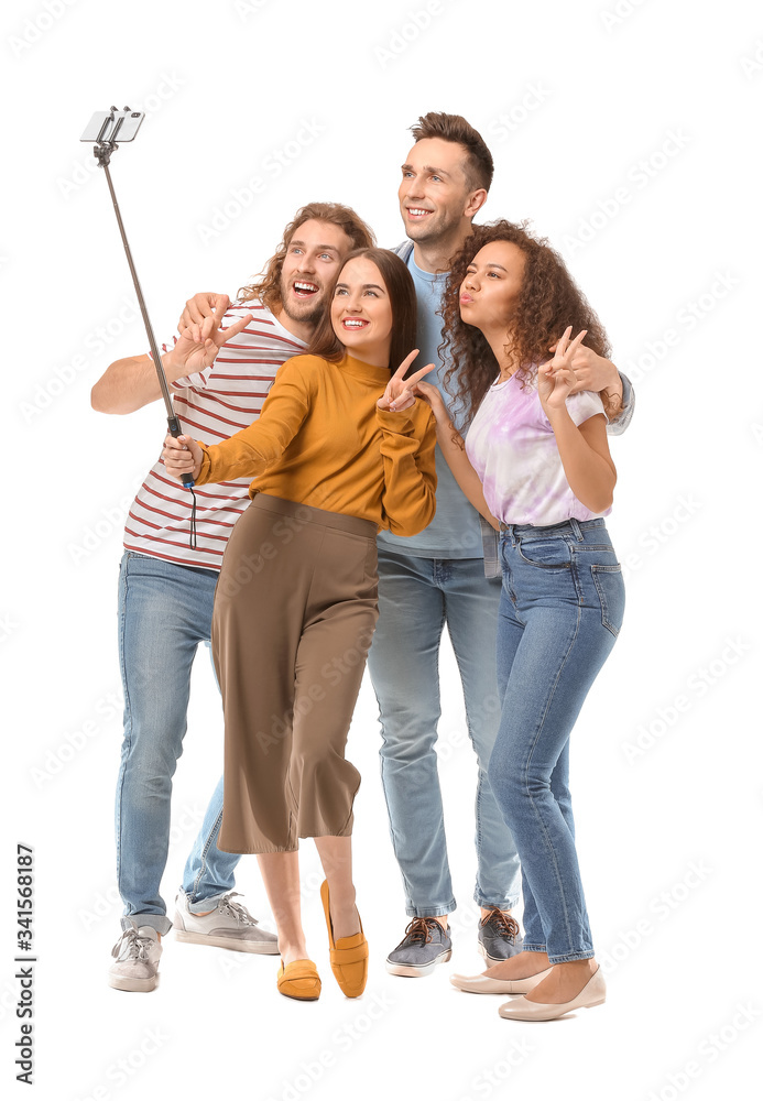 Poster Friends taking selfie on white background